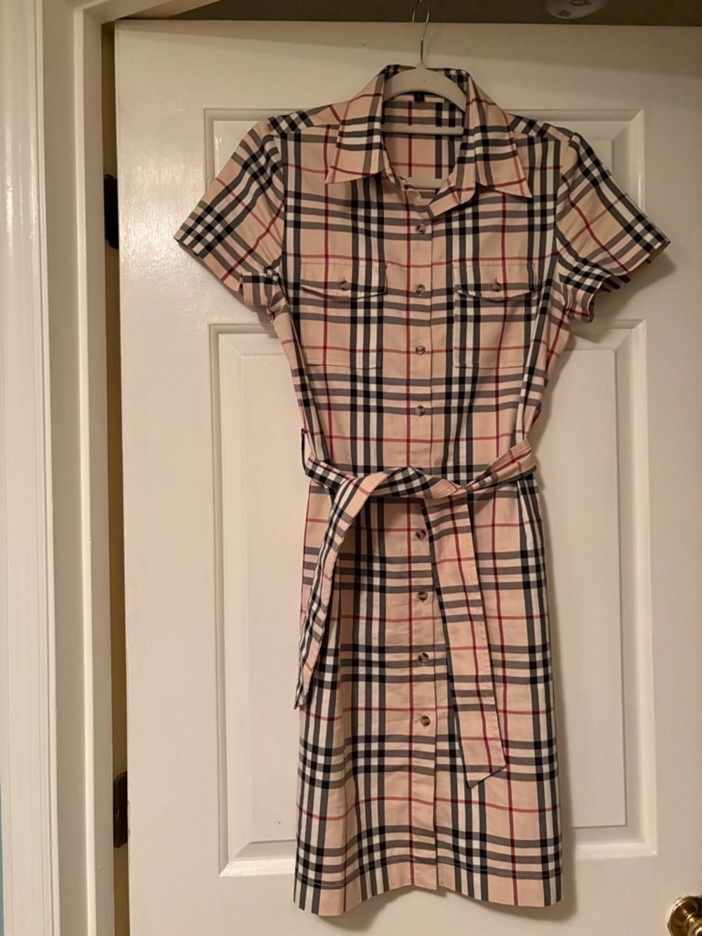 BURBERRY Beige Plaid Button-Front Shirt Dress with Belt - Picture 12 of 12